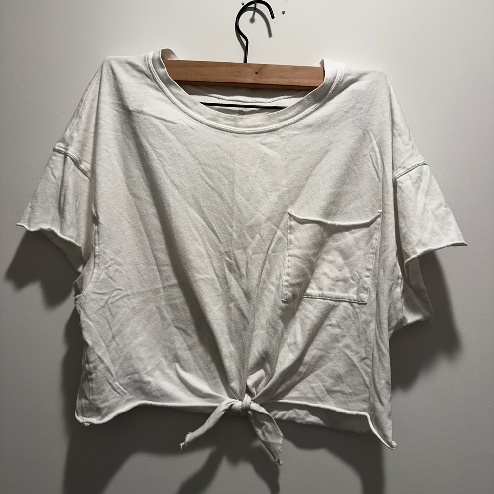 Aerie White Tie-Front Crop Top